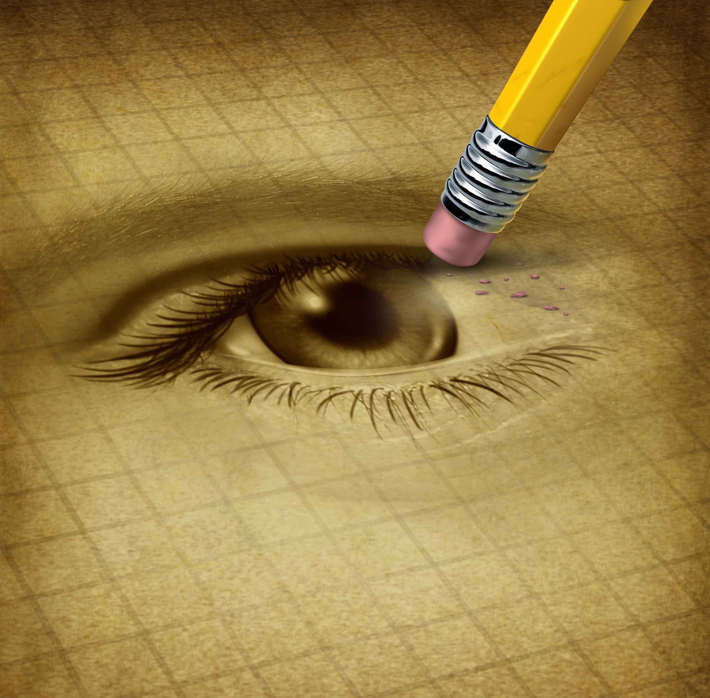 Blindness concept - erasing drawing of eye 